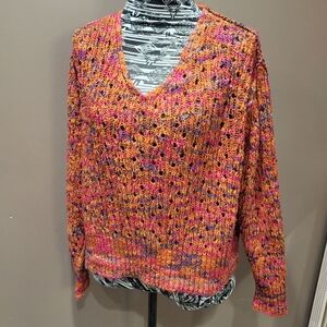 Chelsea & Theodore Confetti Knit V-Neck Oversized Sweater Orange Size M